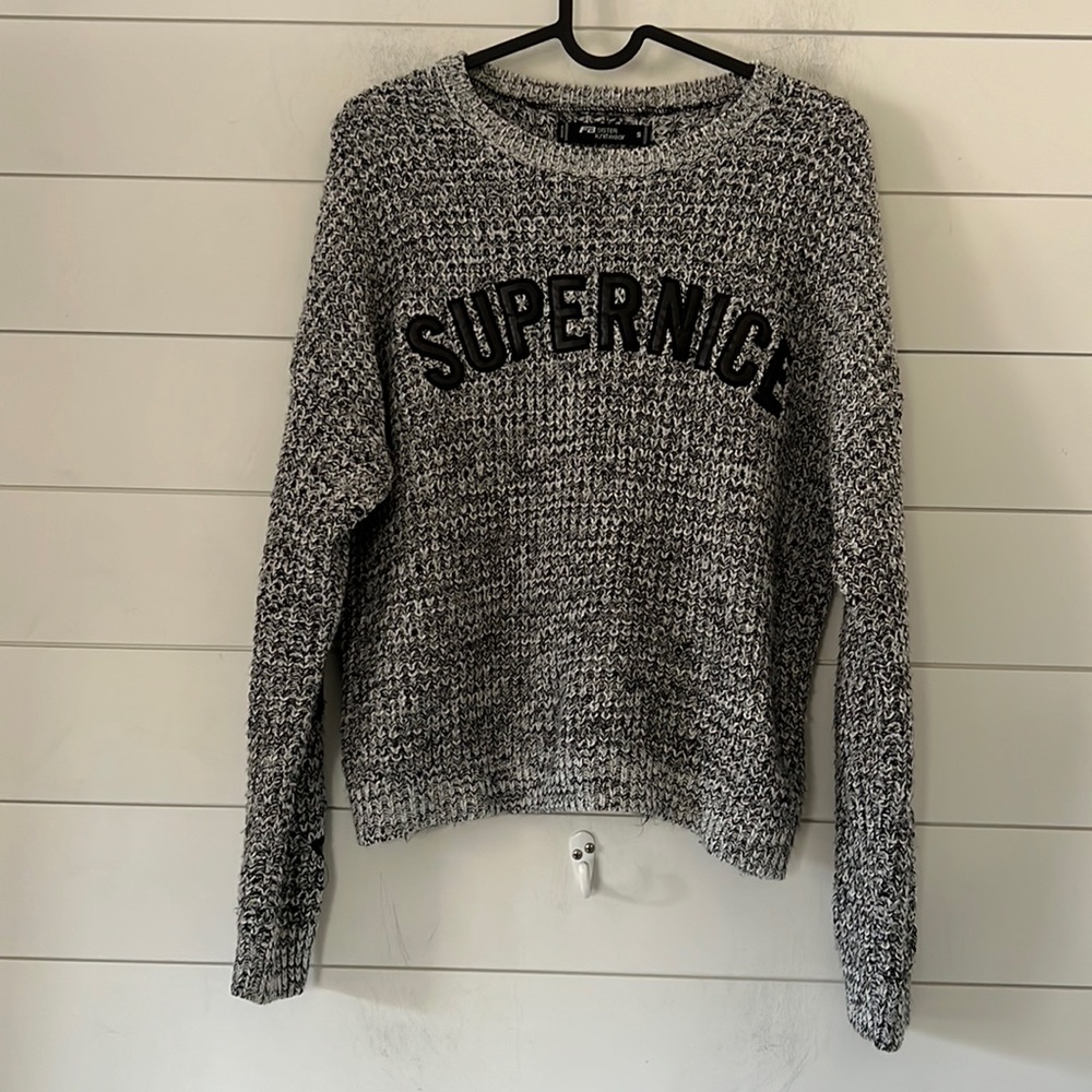 FB (Fish Bone) Sister Size S Knitwear “Supernice” Pullover with Stars down Arm